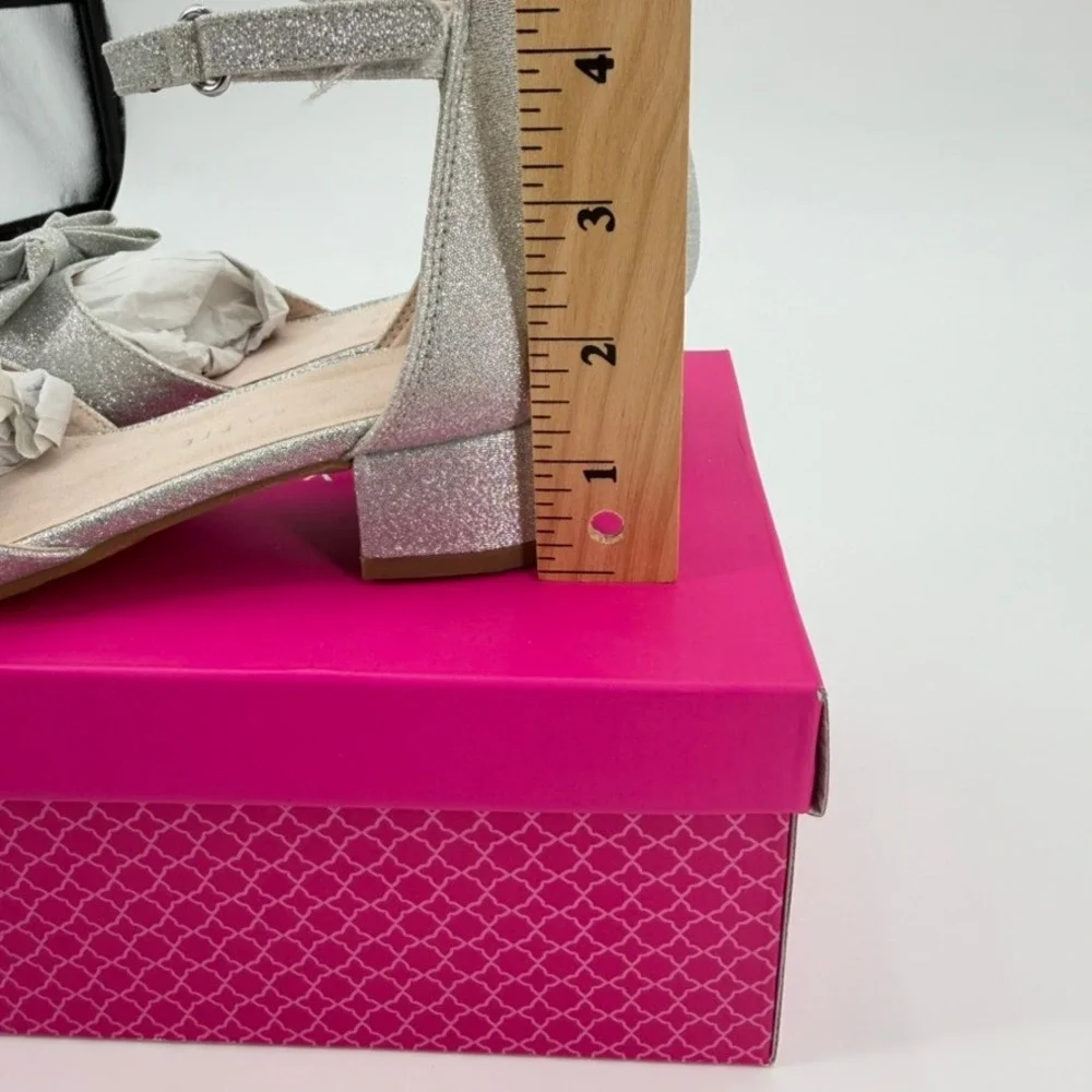 Kelly & Katie Victoria Kids Silver Glitter Bow Block Heel Dress Shoes Size 3M